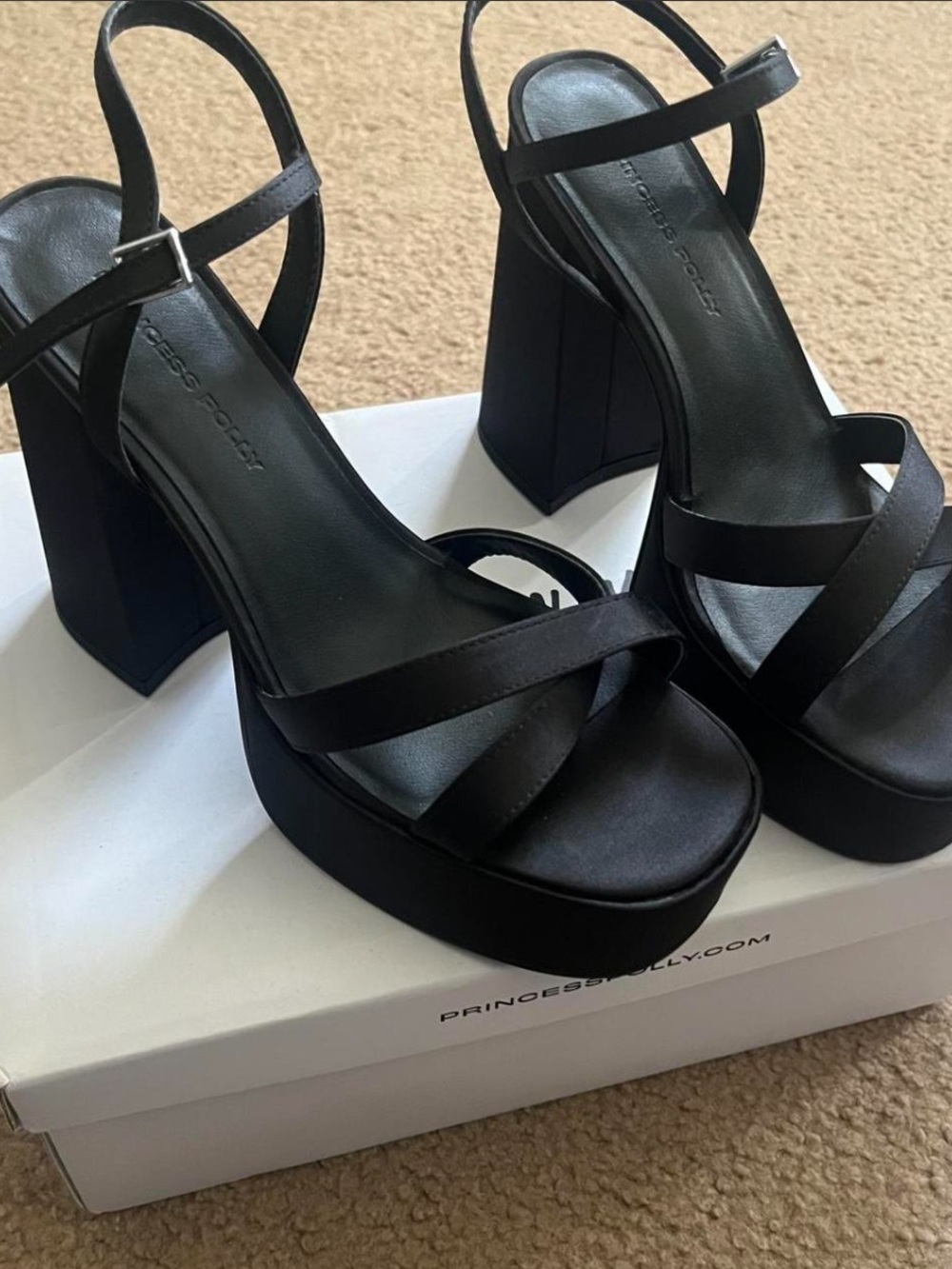 Princess Polly Black Strappy Platform Block Heels